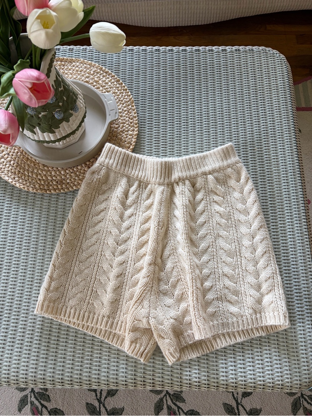 High-Rise Cream Cable Knit Women's Shorts
